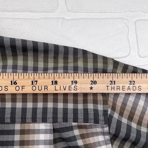 Tommy Bahama Shirt Mens 2XL Brown Gray Check Geometric Stripe Cotton Silk - Picture 8 of 10